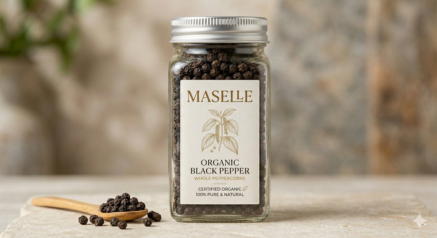 Maselle Organic Black Pepper jar